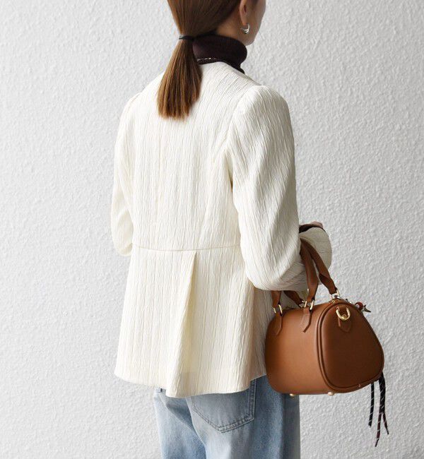 SHIPS any「SHIPS any:〈手洗い可能〉ジャカード ノーカラー ペプラム ジャケット［NAVY BLUE］」|ノーカラージャケット|