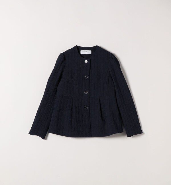 SHIPS any「SHIPS any:〈手洗い可能〉ジャカード ノーカラー ペプラム ジャケット［NAVY BLUE］」|ノーカラージャケット|
