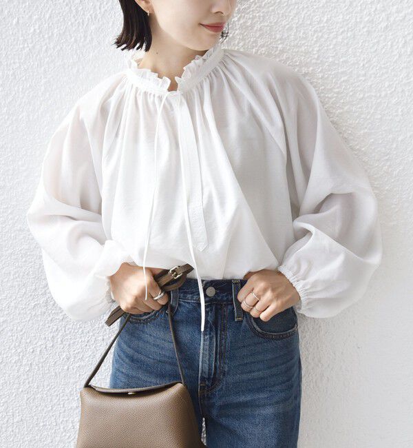 SHIPS for women「〈手洗い可能〉シアー タンブラー リボン デザイン 長袖 ブラウス」|シャツ・ブラウス|