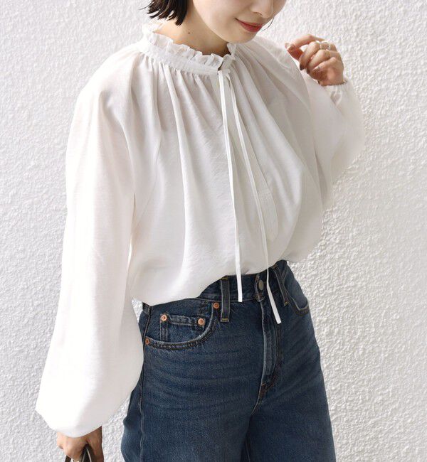 SHIPS for women「〈手洗い可能〉シアー タンブラー リボン デザイン 長袖 ブラウス」|シャツ・ブラウス|