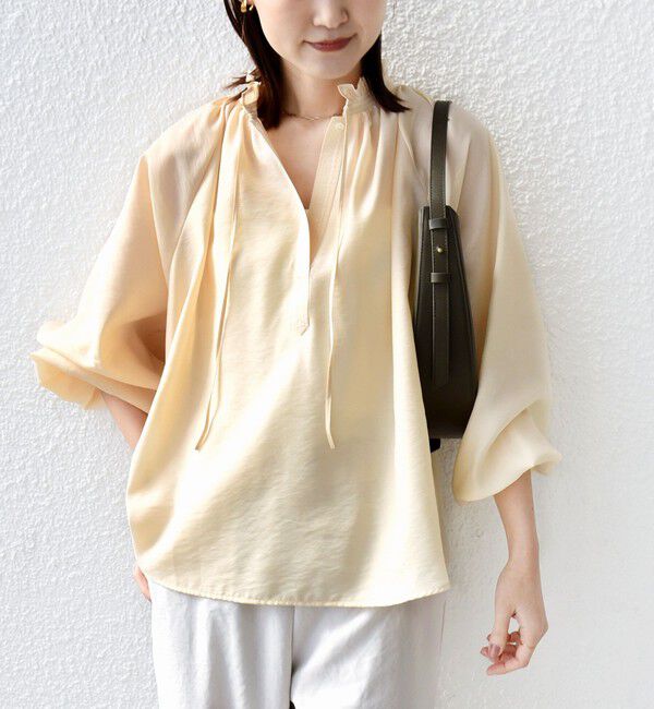 SHIPS for women「〈手洗い可能〉シアー タンブラー リボン デザイン 長袖 ブラウス」|シャツ・ブラウス|ライトイエロー