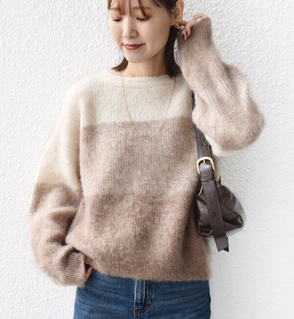 SHIPS for women「【WEB限定】〈手洗い可能〉モヘヤ混 グラデーション ニット プルオーバー」|ニット・セーター|ベージュ系