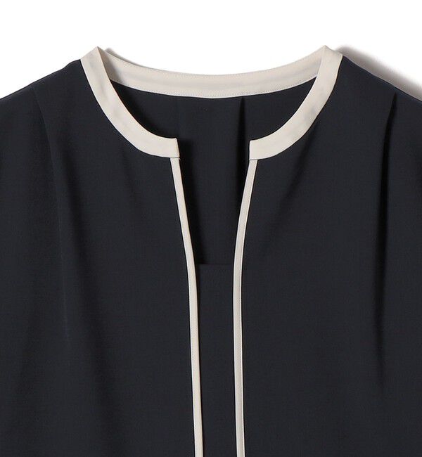 SHIPS for women「〈手洗い可能〉配色 パイピング キーネック 長袖ブラウス」|シャツ・ブラウス|