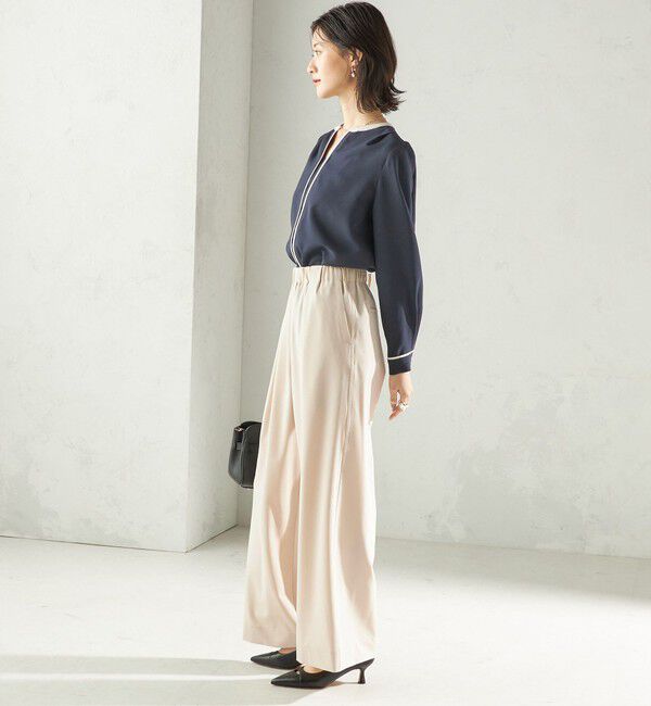 SHIPS for women「〈手洗い可能〉配色 パイピング キーネック 長袖ブラウス」|シャツ・ブラウス|