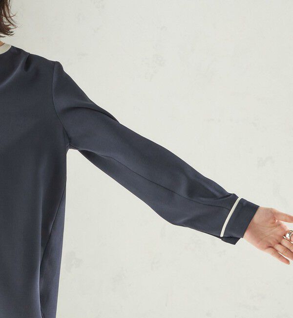 SHIPS for women「〈手洗い可能〉配色 パイピング キーネック 長袖ブラウス」|シャツ・ブラウス|