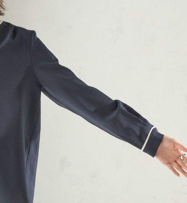 SHIPS for women「〈手洗い可能〉配色 パイピング キーネック 長袖ブラウス」|シャツ・ブラウス|