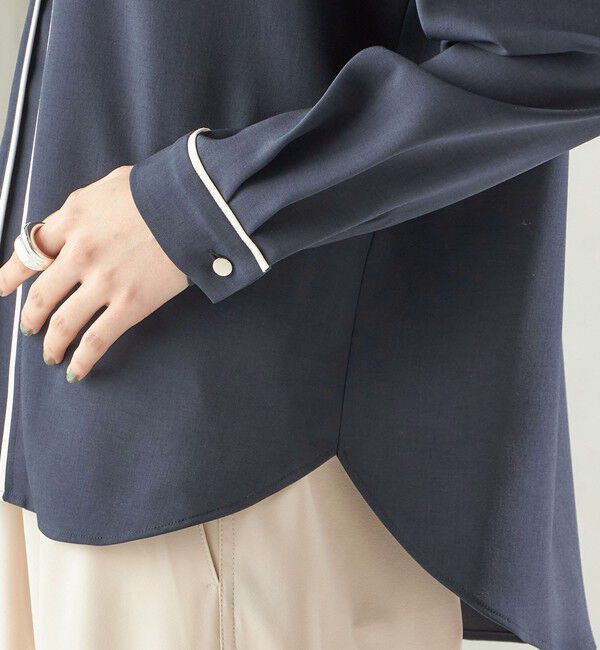 SHIPS for women「〈手洗い可能〉配色 パイピング キーネック 長袖ブラウス」|シャツ・ブラウス|