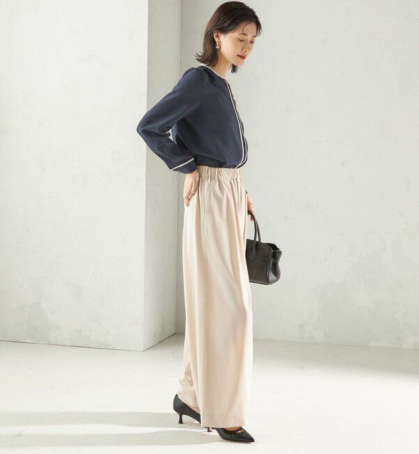 SHIPS for women「〈手洗い可能〉配色 パイピング キーネック 長袖ブラウス」|シャツ・ブラウス|