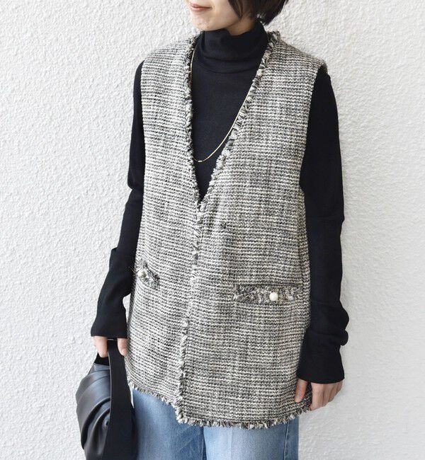 SHIPS for women「トライスピン 杢 ツイード カラーレス ジレ（セレモニー対応可）」|ベスト・ジレ|