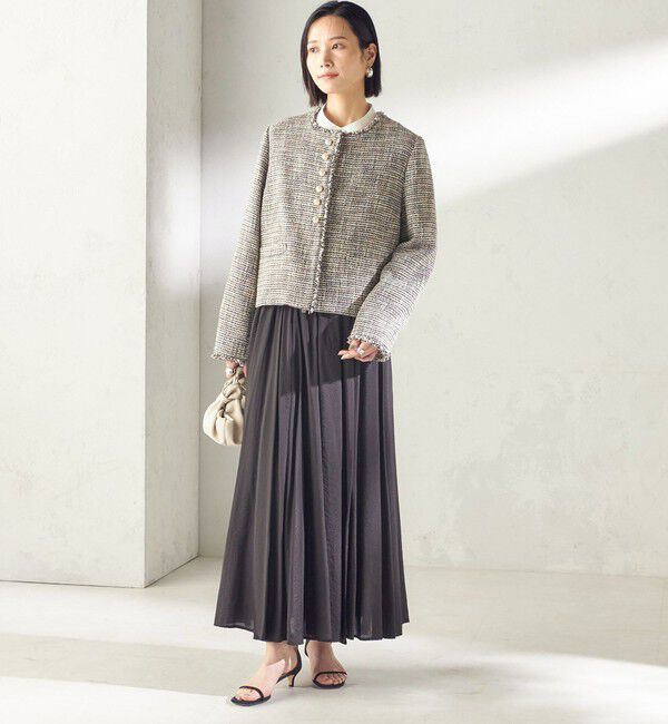 SHIPS for women「トライスピン 杢 ツイード パール モチーフ ボタン ジャケット（セレモニー対応可）」|ノーカラージャケット|