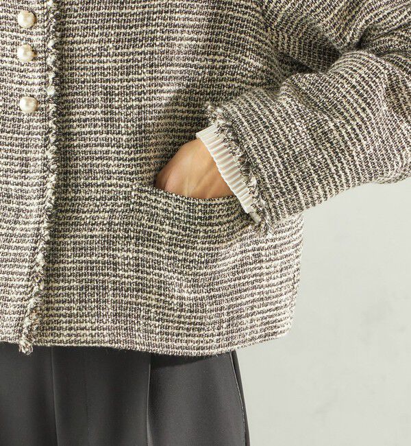 SHIPS for women「トライスピン 杢 ツイード パール モチーフ ボタン ジャケット（セレモニー対応可）」|ノーカラージャケット|