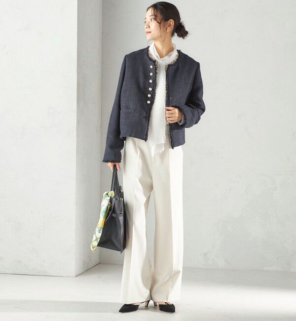 SHIPS for women「トライスピン 杢 ツイード パール モチーフ ボタン ジャケット（セレモニー対応可）」|ノーカラージャケット|