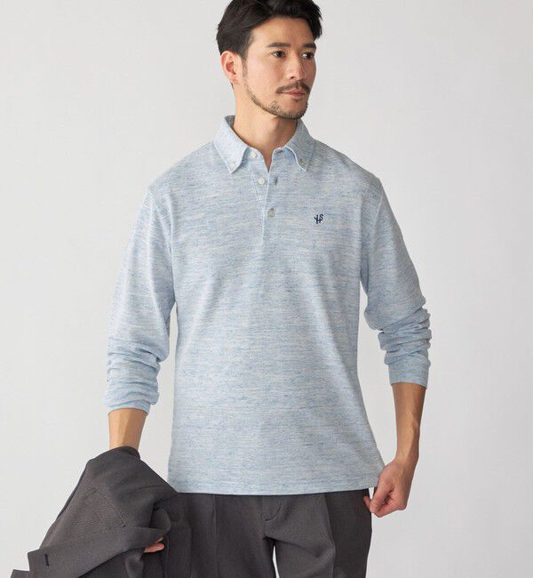 SHIPS「【WEB限定】SHIPS: リネンミックス カラーネップ ボタンダウン ロングスリーブ ポロシャツ」|ポロシャツ|