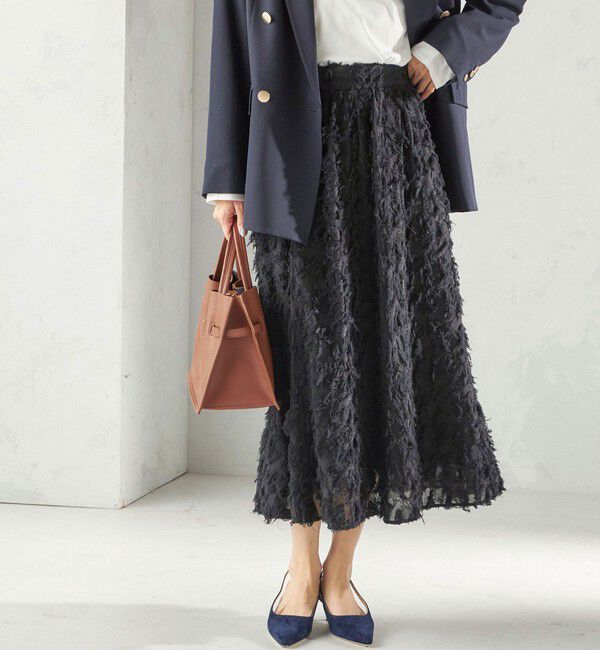 SHIPS for women「〈手洗い可能〉シアー カット ジャカード フレア スカート（セレモニー対応可）」|スカート|ブラック