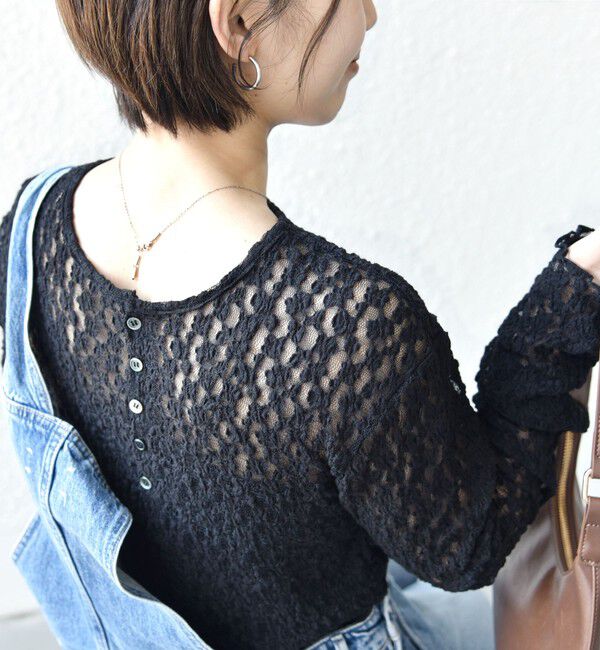 SHIPS for women「〈手洗い可能〉ラッセル レース ヘンリー ネック 2WAY プルオーバー」|Tシャツ・カットソー|