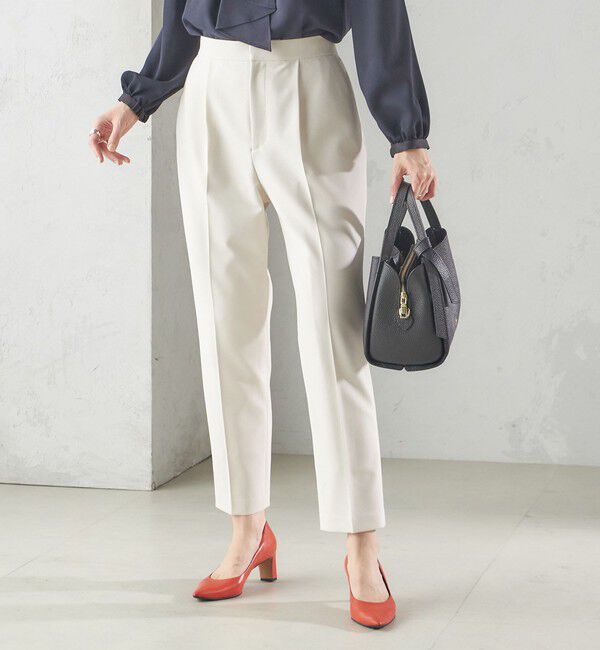 SHIPS for women「〈手洗い可能〉ダブル クロス パンツ オフホワイト（セレモニー対応可）」|スラックス|