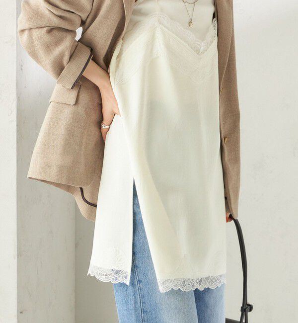 SHIPS for women「〈洗濯機可能〉ダル サテン レース スリット キャミソール」|キャミソール|