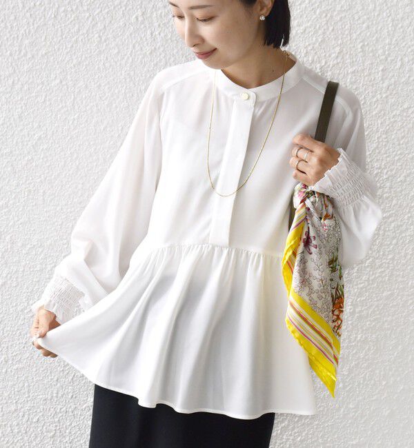 SHIPS for women「【WEB限定】〈手洗い可能〉ドット 花柄 袖 シャーリング ブラウス」|シャツ・ブラウス|