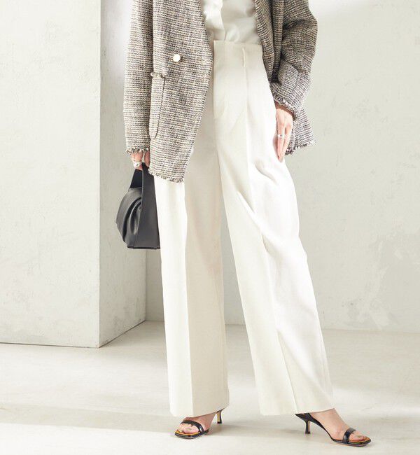 SHIPS for women「〈UVカット / 吸水速乾 / 手洗い可能〉綿麻混 オックス 2タック ストレート パンツ」|その他|オフホワイト