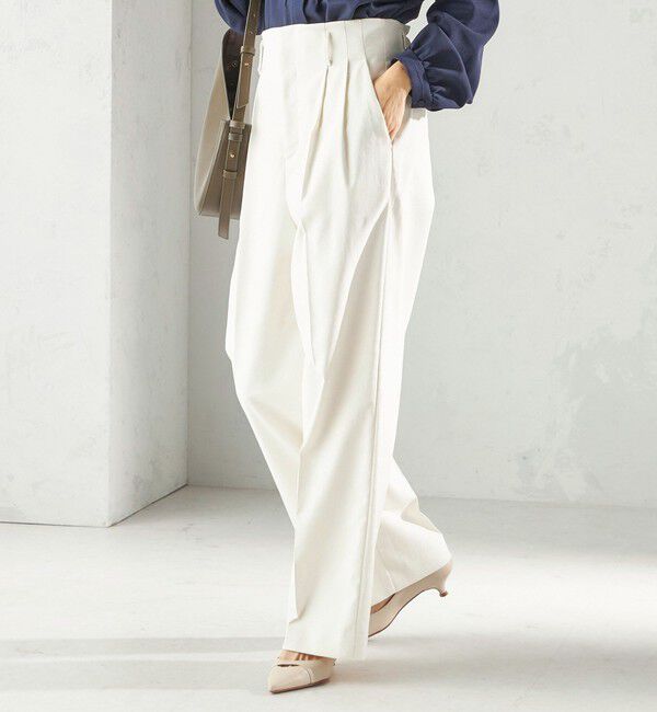 SHIPS for women「〈UVカット / 吸水速乾 / 手洗い可能〉綿麻混 オックス 2タック ストレート パンツ」|その他|