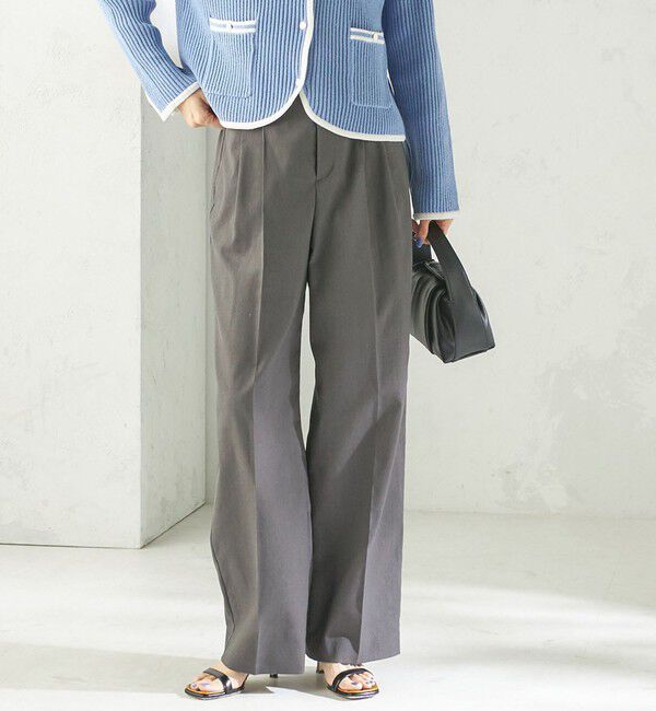 SHIPS for women「〈UVカット / 吸水速乾 / 手洗い可能〉綿麻混 オックス 2タック ストレート パンツ」|その他|ダークグレー