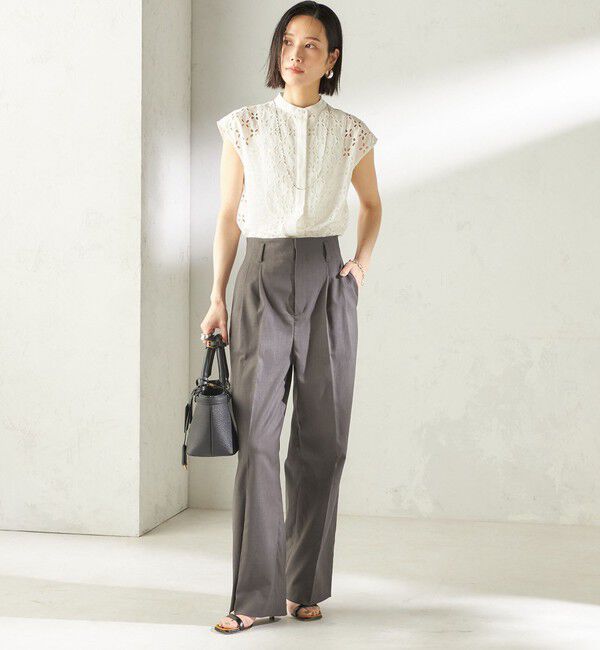 SHIPS for women「〈UVカット / 吸水速乾 / 手洗い可能〉綿麻混 オックス 2タック ストレート パンツ」|その他|