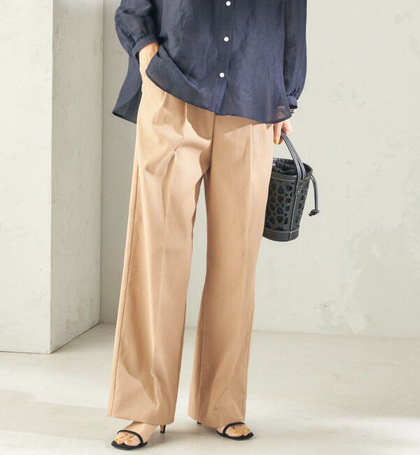 SHIPS for women「〈UVカット / 吸水速乾 / 手洗い可能〉綿麻混 オックス 2タック ストレート パンツ」|その他|ベージュ