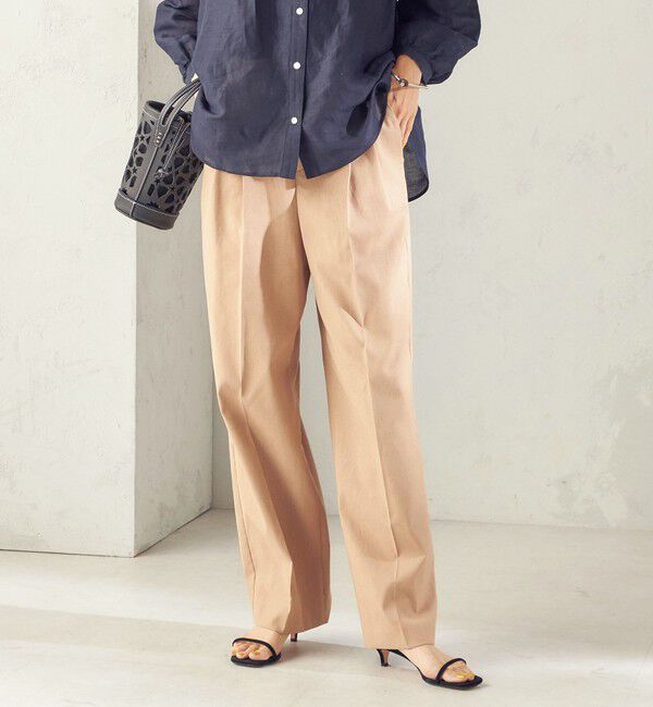 SHIPS for women「〈UVカット / 吸水速乾 / 手洗い可能〉綿麻混 オックス 2タック ストレート パンツ」|その他|