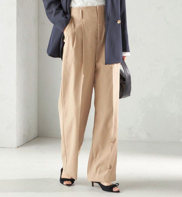 SHIPS for women「〈UVカット / 吸水速乾 / 手洗い可能〉綿麻混 オックス 2タック ストレート パンツ」|その他|