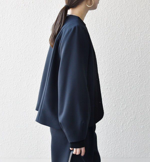 SHIPS any「SHIPS any:〈手洗い可能〉ダブルクロス レース 切替 ノーカラー ジャケット［NAVY BLUE］」|ノーカラージャケット|