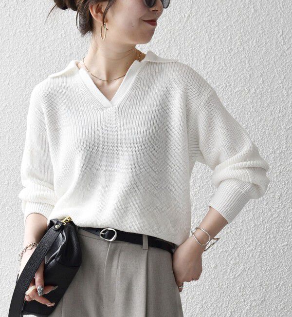 SHIPS any「SHIPS any:〈手洗い可能〉コットン ミックス スキッパー ポロ ニット プルオーバー」|ニット・セーター|