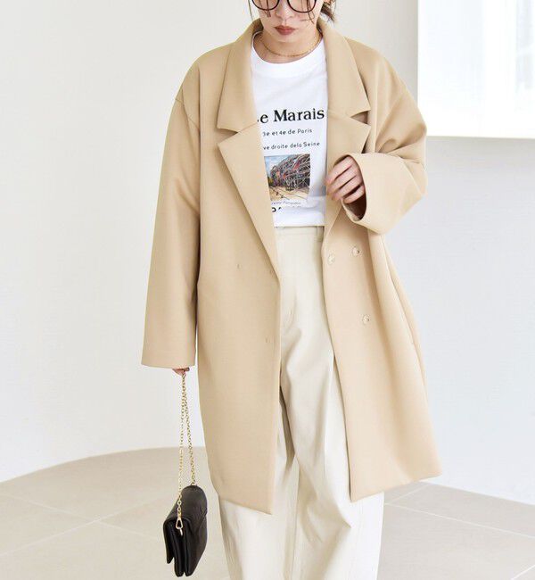 quaranciel「quaranciel:〈手洗い可能〉ジャージー テーラード ジャケット コート」|チェスターコート|ベージュ