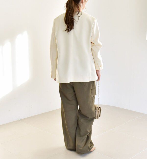 quaranciel「quaranciel:〈手洗い可能〉ジャージー ゴールドボタン クルーネック ジャケット」|ノーカラージャケット|