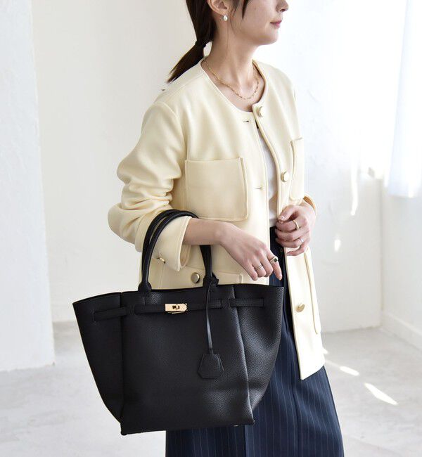 quaranciel「quaranciel:〈手洗い可能〉ジャージー ゴールドボタン クルーネック ジャケット」|ノーカラージャケット|