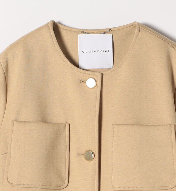 quaranciel「quaranciel:〈手洗い可能〉ジャージー ゴールドボタン クルーネック ジャケット」|ノーカラージャケット|