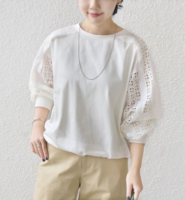 SHIPS for women「《一部追加予約》【WEB限定】〈手洗い可能〉レース コンビ カットソー」|Tシャツ・カットソー|