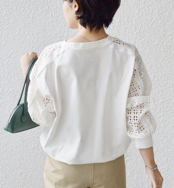 SHIPS for women「《一部追加予約》【WEB限定】〈手洗い可能〉レース コンビ カットソー」|Tシャツ・カットソー|