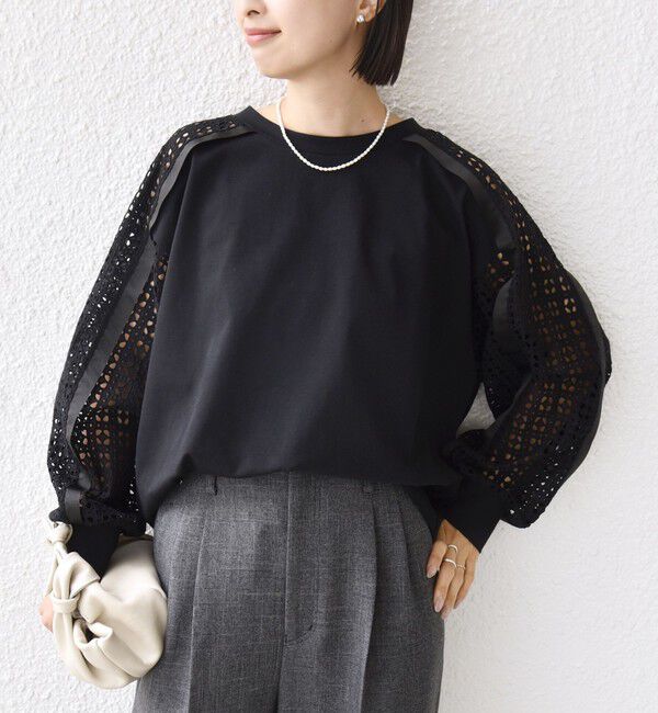 SHIPS for women「《一部追加予約》【WEB限定】〈手洗い可能〉レース コンビ カットソー」|Tシャツ・カットソー|