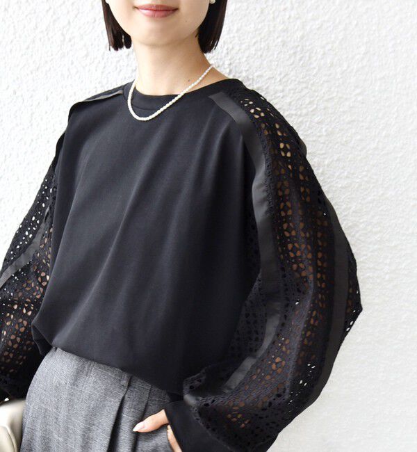 SHIPS for women「《一部追加予約》【WEB限定】〈手洗い可能〉レース コンビ カットソー」|Tシャツ・カットソー|