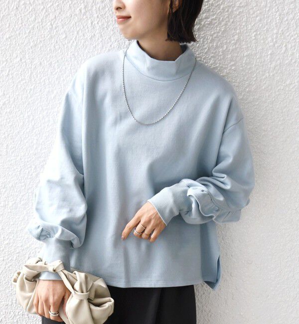 SHIPS for women「【WEB限定】〈手洗い可能〉モックネック 袖 フリル デザイン ミニ 裏毛 プルオーバー」|Tシャツ・カットソー|