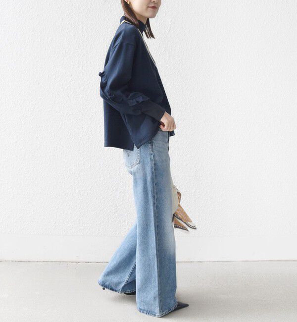 SHIPS for women「【WEB限定】〈手洗い可能〉モックネック 袖 フリル デザイン ミニ 裏毛 プルオーバー」|Tシャツ・カットソー|