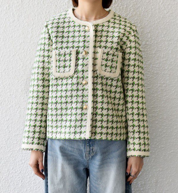 SHIPS any「SHIPS any: ツイード  パイピング ノーカラー ジャケット」|ノーカラージャケット|