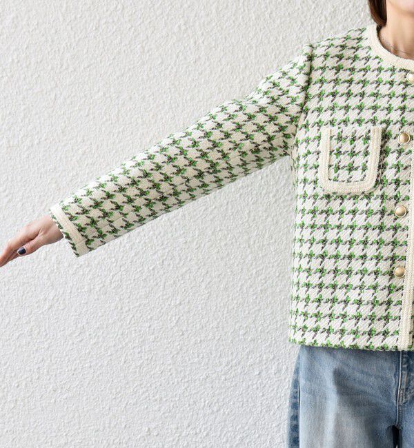 SHIPS any「SHIPS any: ツイード  パイピング ノーカラー ジャケット」|ノーカラージャケット|