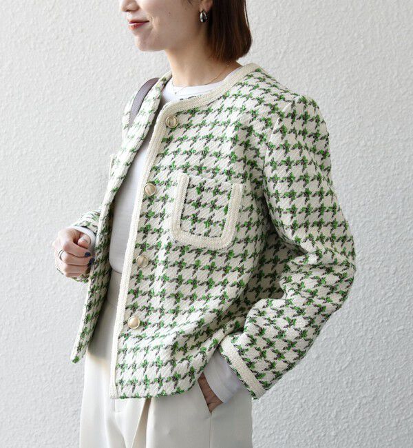 SHIPS any「SHIPS any: ツイード  パイピング ノーカラー ジャケット」|ノーカラージャケット|