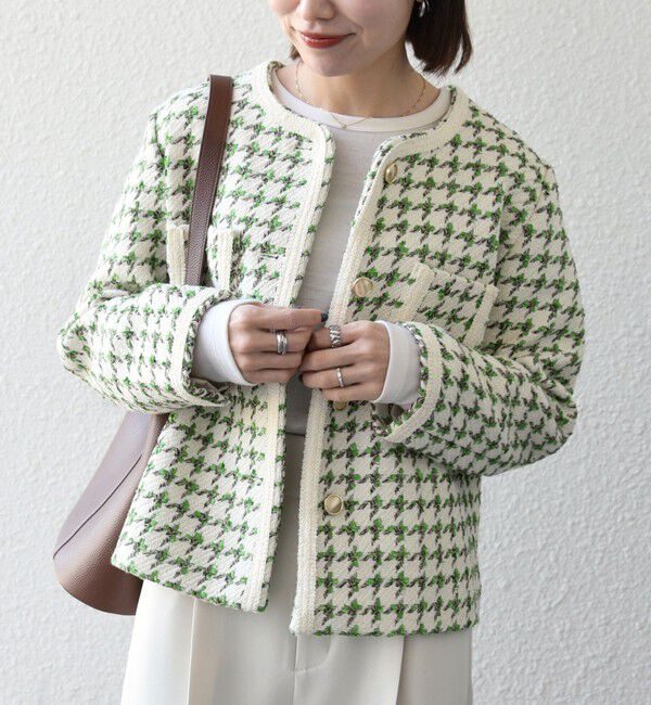 SHIPS any「SHIPS any: ツイード  パイピング ノーカラー ジャケット」|ノーカラージャケット|