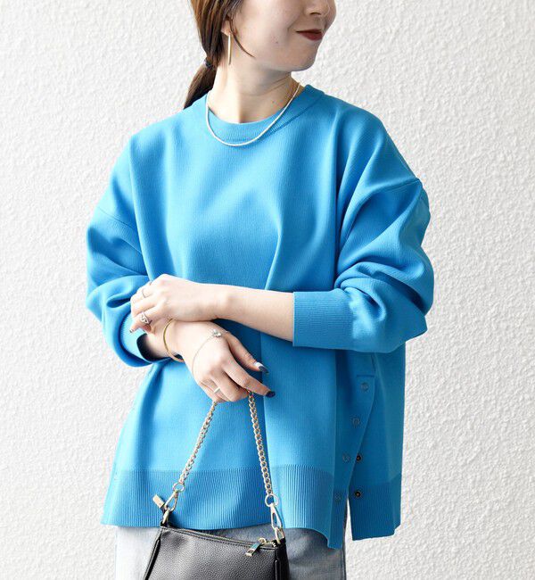 SHIPS any「SHIPS any:〈手洗い可能〉サイドスリット クルーネック ルーズ プルオーバー」|ニット・セーター|ライトブルー