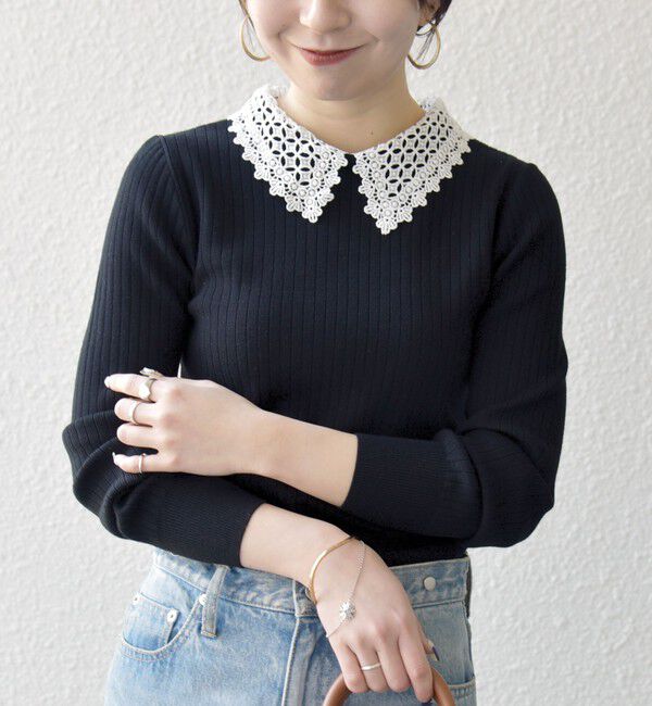 SHIPS any「SHIPS any:〈手洗い可能〉2WAY レース カラー リブ ニット プルオーバー」|ニット・セーター|