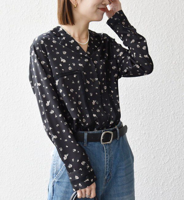 SHIPS any「SHIPS any:〈洗濯機可能〉フラワー プリント レース オープンカラー シャツ」|シャツ・ブラウス|