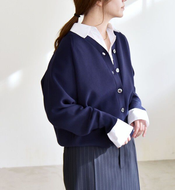 quaranciel「quaranciel:〈手洗い可能〉アゼ Vネック コンパクト ニット カーディガン」|カーディガン|