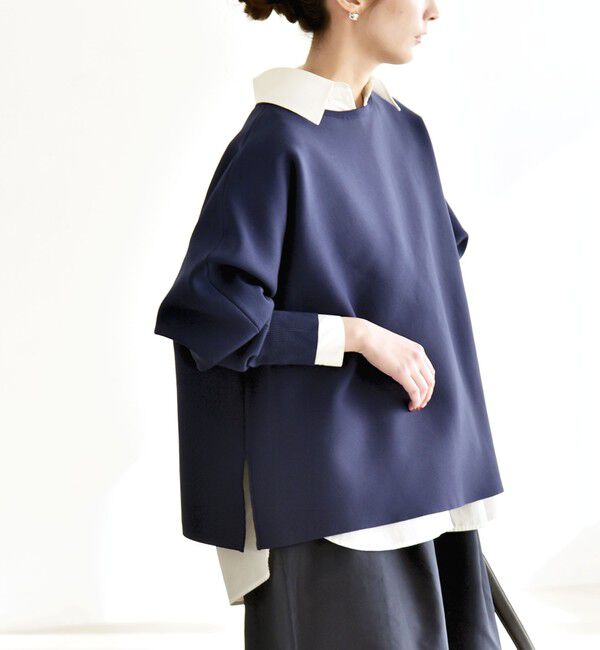 quaranciel「quaranciel:〈手洗い可能〉ボートネック ワイド ニット プルオーバー」|ニット・セーター|ネイビー